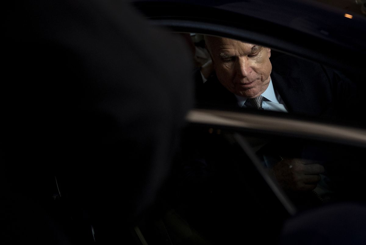 Senator John McCain (R-Arizona) leaves after a procedural vote on health care on Capitol Hill on July 25th, 2017, in Washington, D.C.
