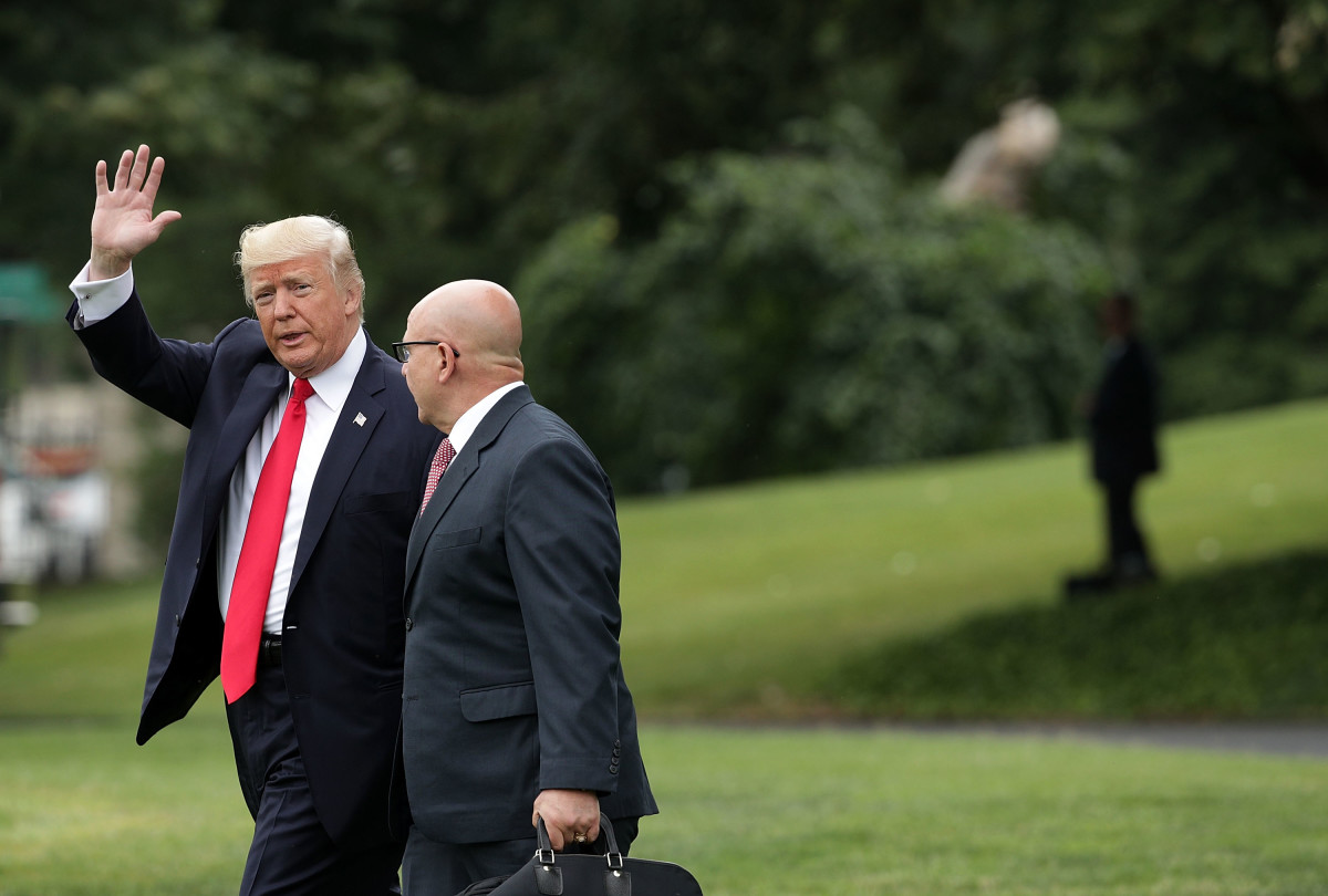 President Donald Trump and National Security Adviser H.R. McMaster walk on the South Lawn on June 16th, 2017.
