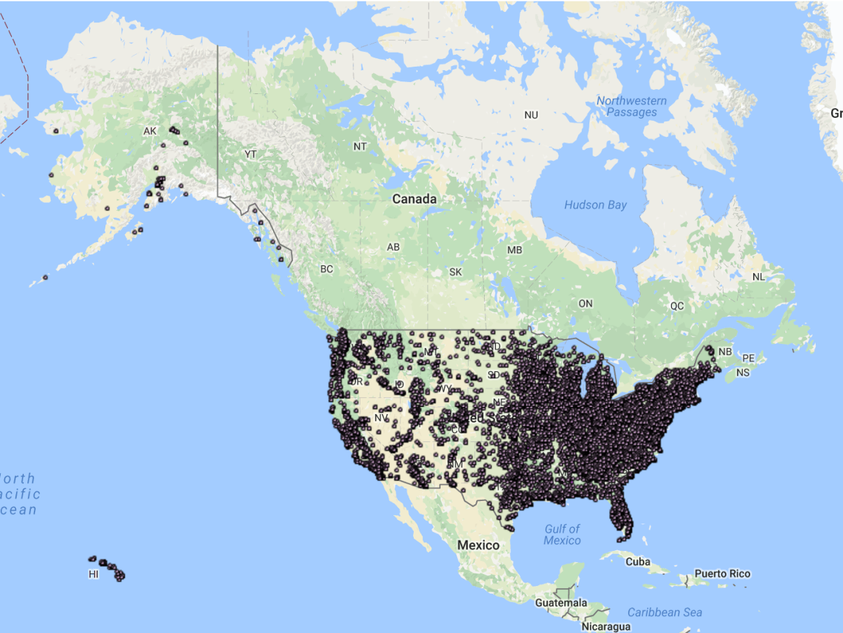 A screenshot of the distribution of LuLaRoe sellers in the U.S. from LuLaRoe's website.