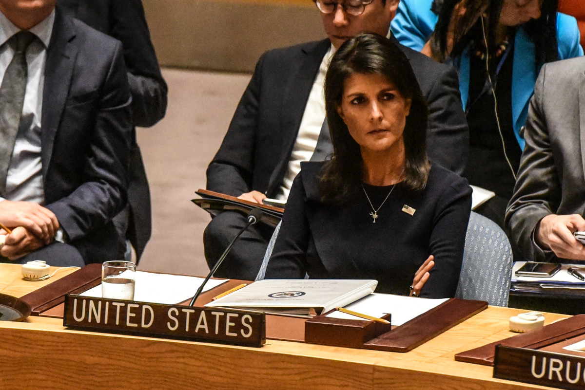 U.N. ambassador Nikki Haley listens to remarks during a Security Council meeting on North Korea on September 4th, 2017, in New York City.