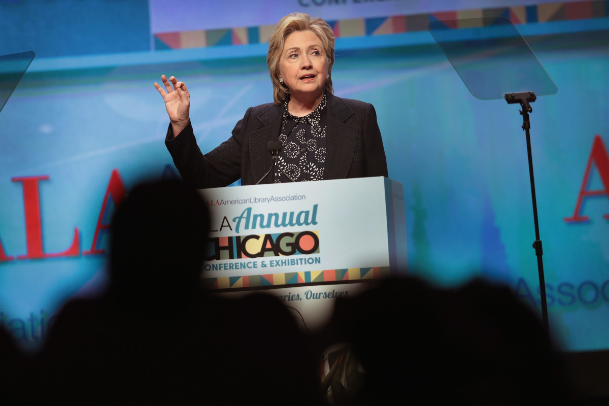 Hillary Clinton speaks to guests at the American Library Association's annual conference on June 27th, 2017, in Chicago, Illinois. Her speech was sponsored by Simon & Schuster.