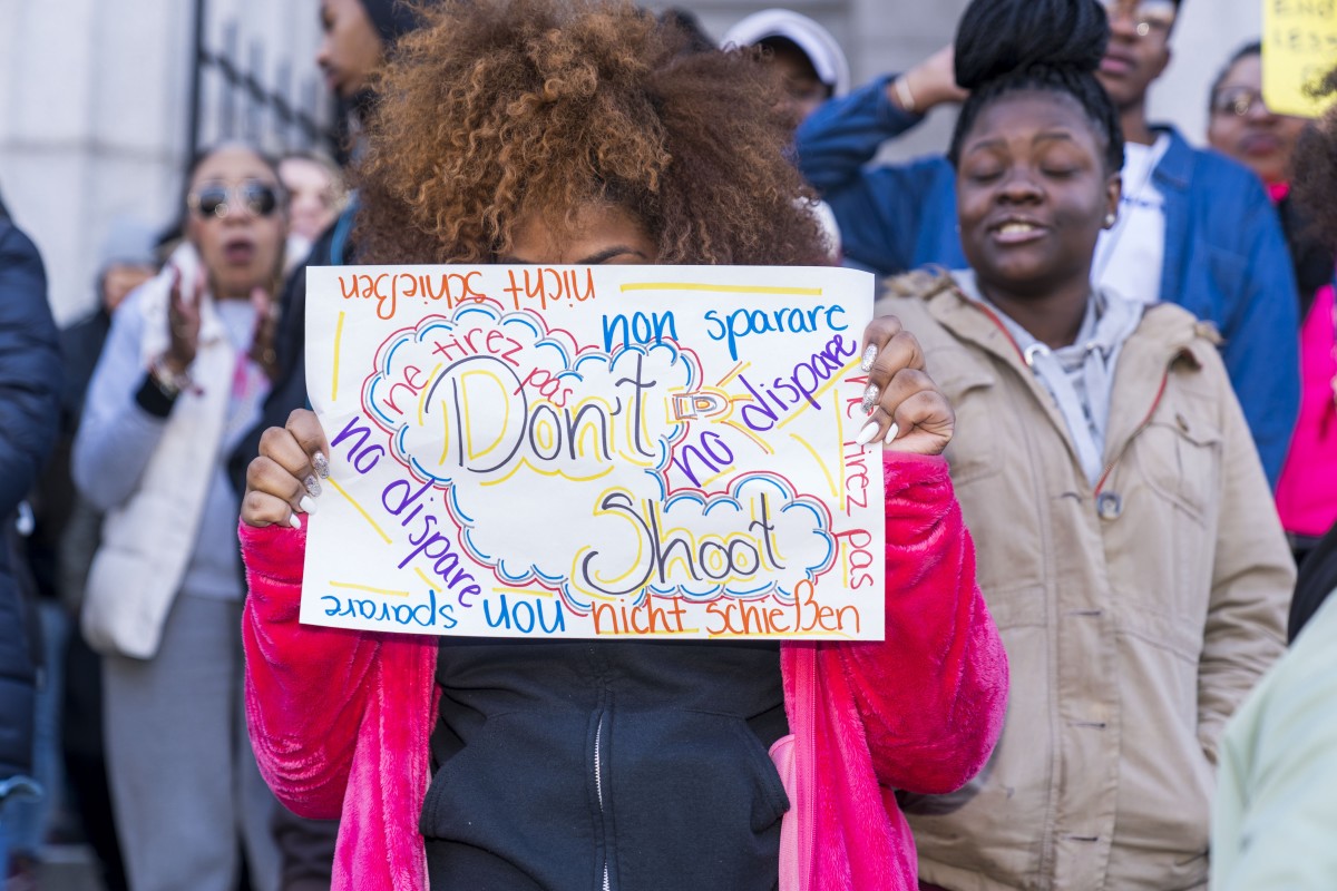 Students at Philadelphia High School of Creative and Performing Arts, in Philadelphia, Pennsylvania, participate in a walkout to address school safety and gun violence.