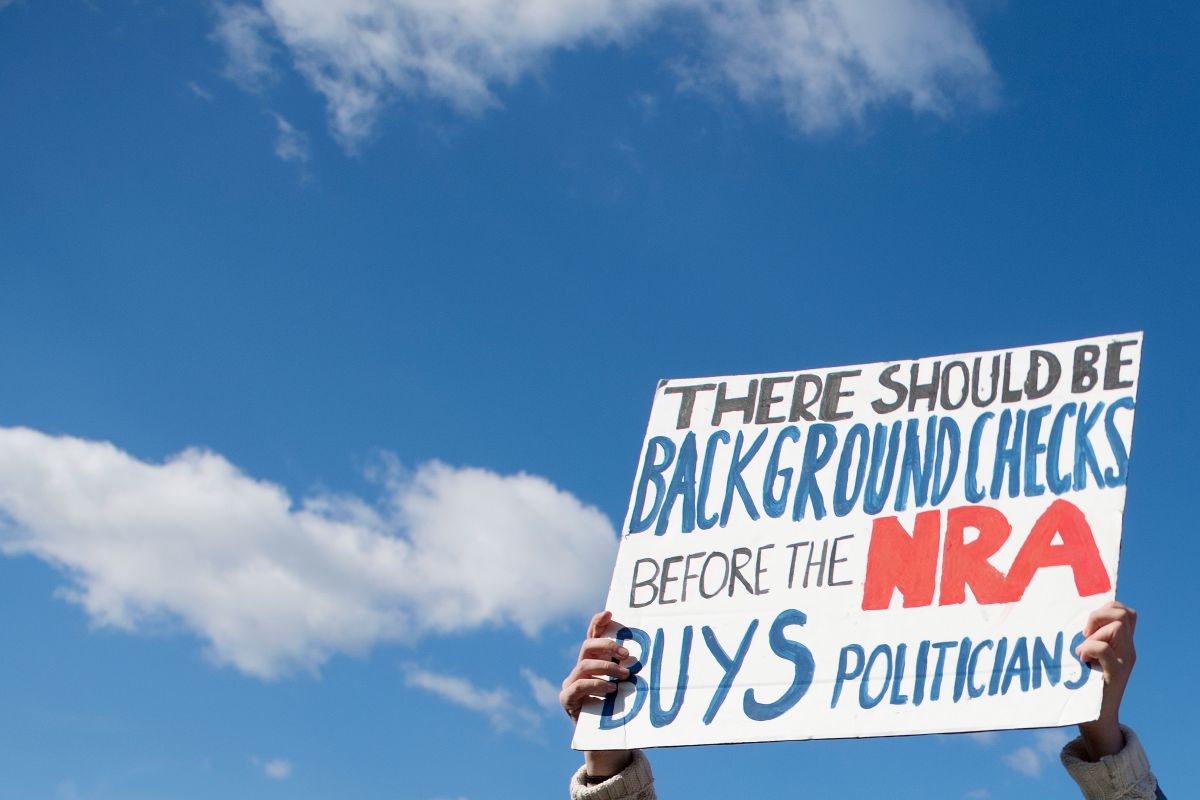 A student holds up a sign for greater gun violence prevention legislation in Washington, D.C.