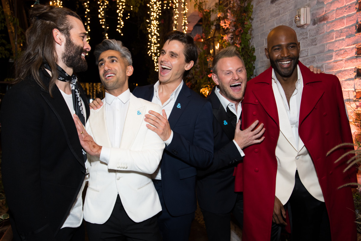 Jonathan Van Ness, Tan France, Antoni Porowski, Bobby Berk, and Karamo Brown attend the after party for the premiere of Netflix's Queer Eye on February 7th, 2018, in West Hollywood, California.