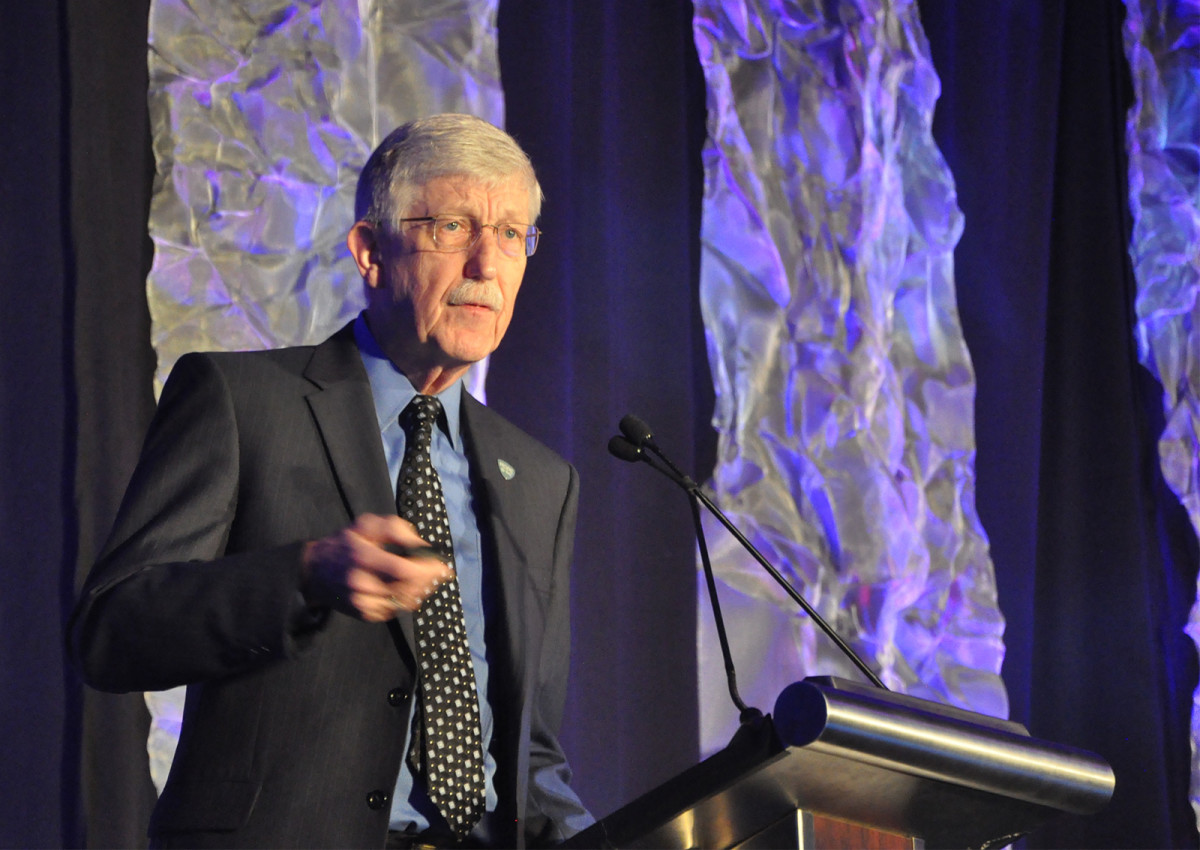National Institutes of Health Director Francis Collins speaks at the National Rx Drug Abuse & Heroin Summit in Atlanta, Georgia, on April 4th, 2018.