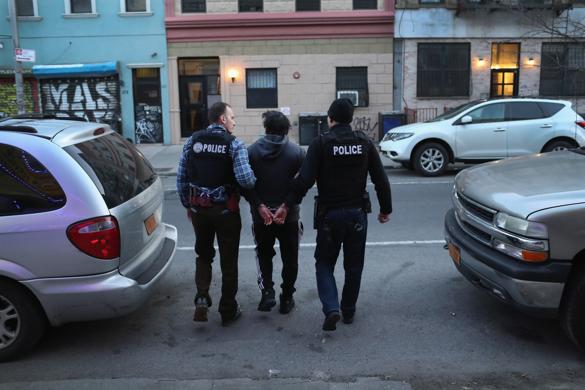 Immigration and Customs Enforcement officers arrest an undocumented Mexican immigrant during a raid in New York City on April 11th, 2018.