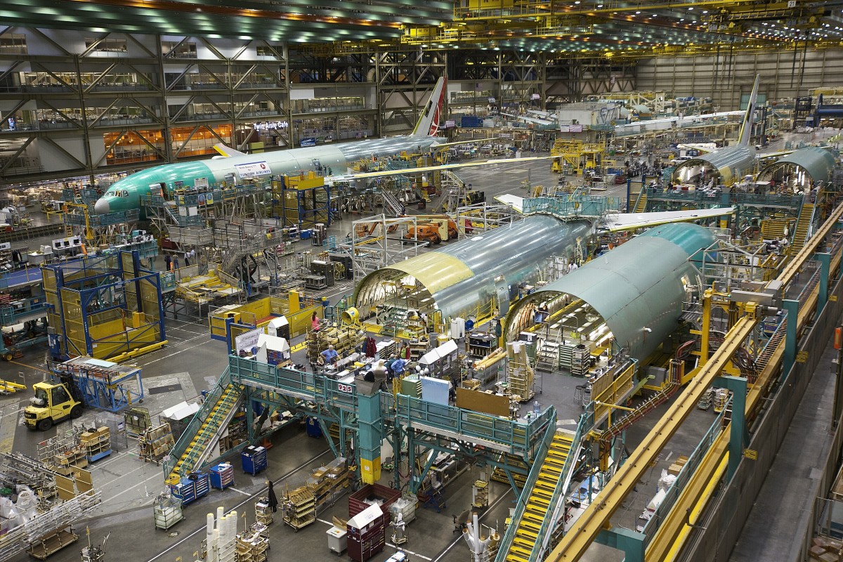 Inside the Boeing factory in Everett, Washington.
