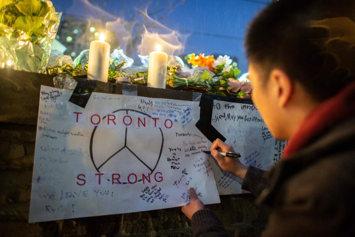 A vigil in Toronto, Canada after a deadly street van attack by suspect 25-year-old Alek Minassian