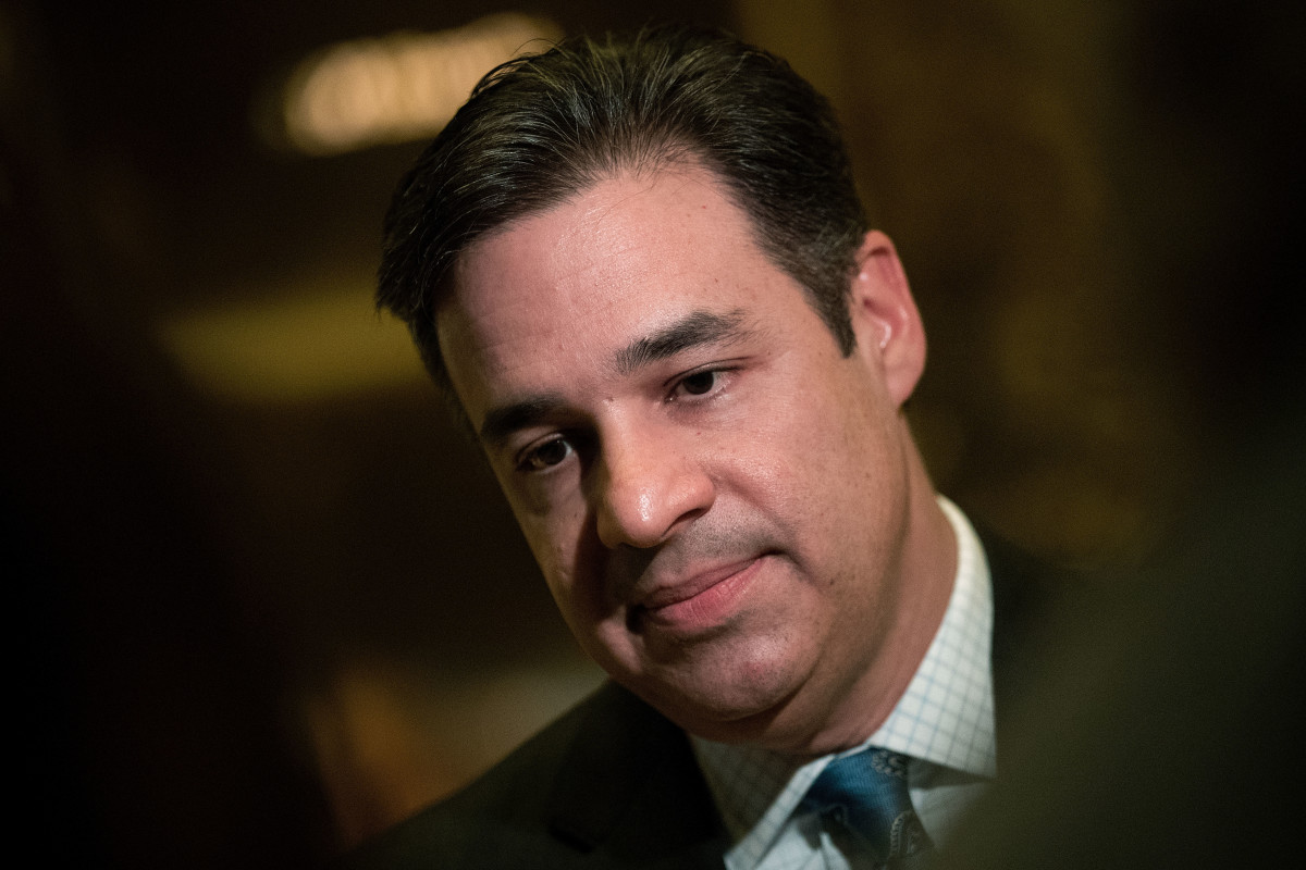 Raúl Labrador speaks to reporters at Trump Tower on December 12th, 2016, in New York City.
