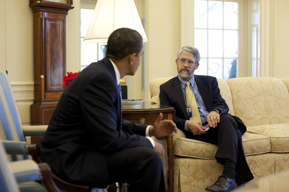 President Obama meets with John Holdren, Office of Science and Technology Policy, in the Oval Office on March 9th, 2009.