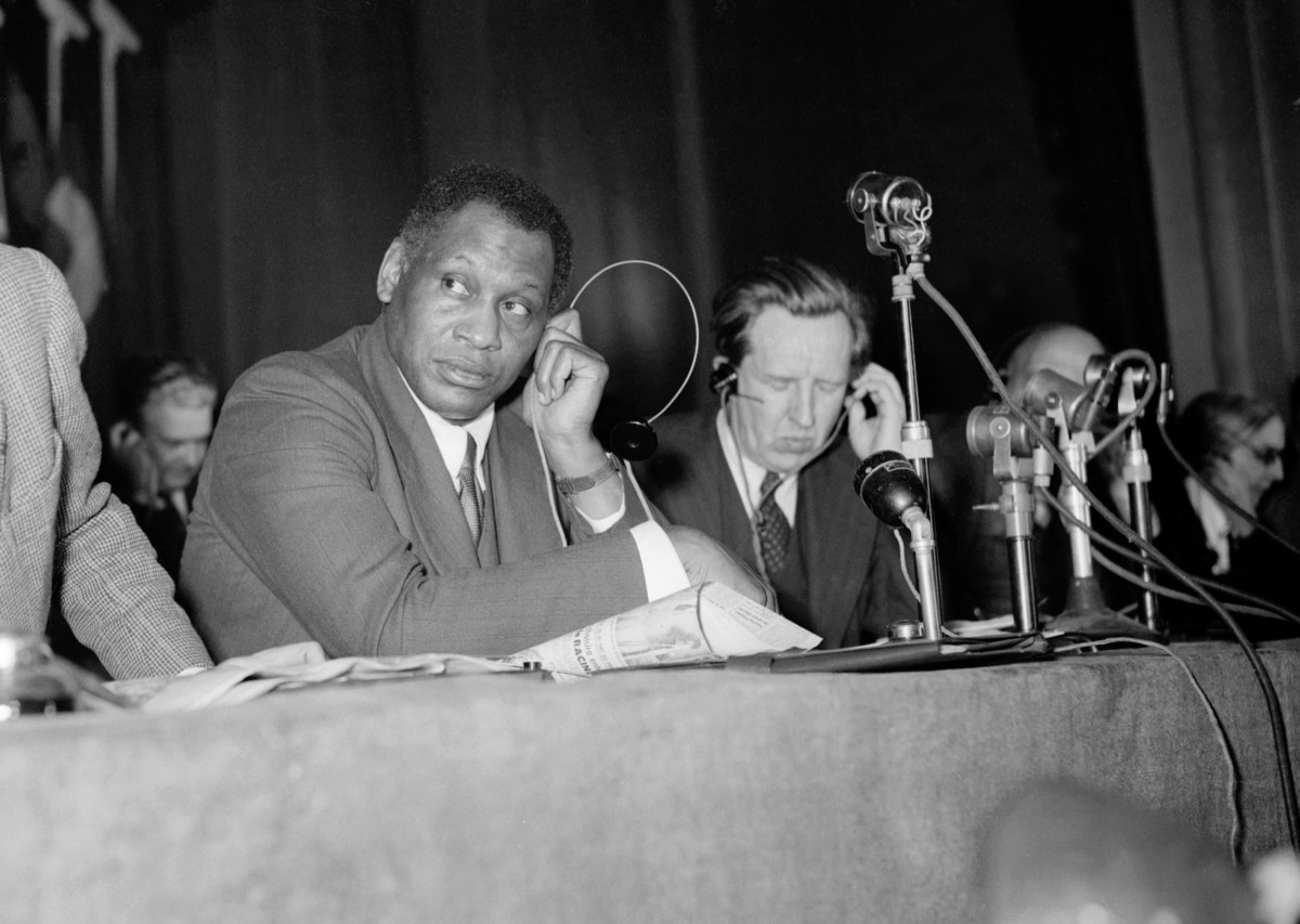 Paul Robeson listens to a speech during the Peace Partisans World Congress in Moscow on April 20th, 1949. Robeson lost his passport in 1950.