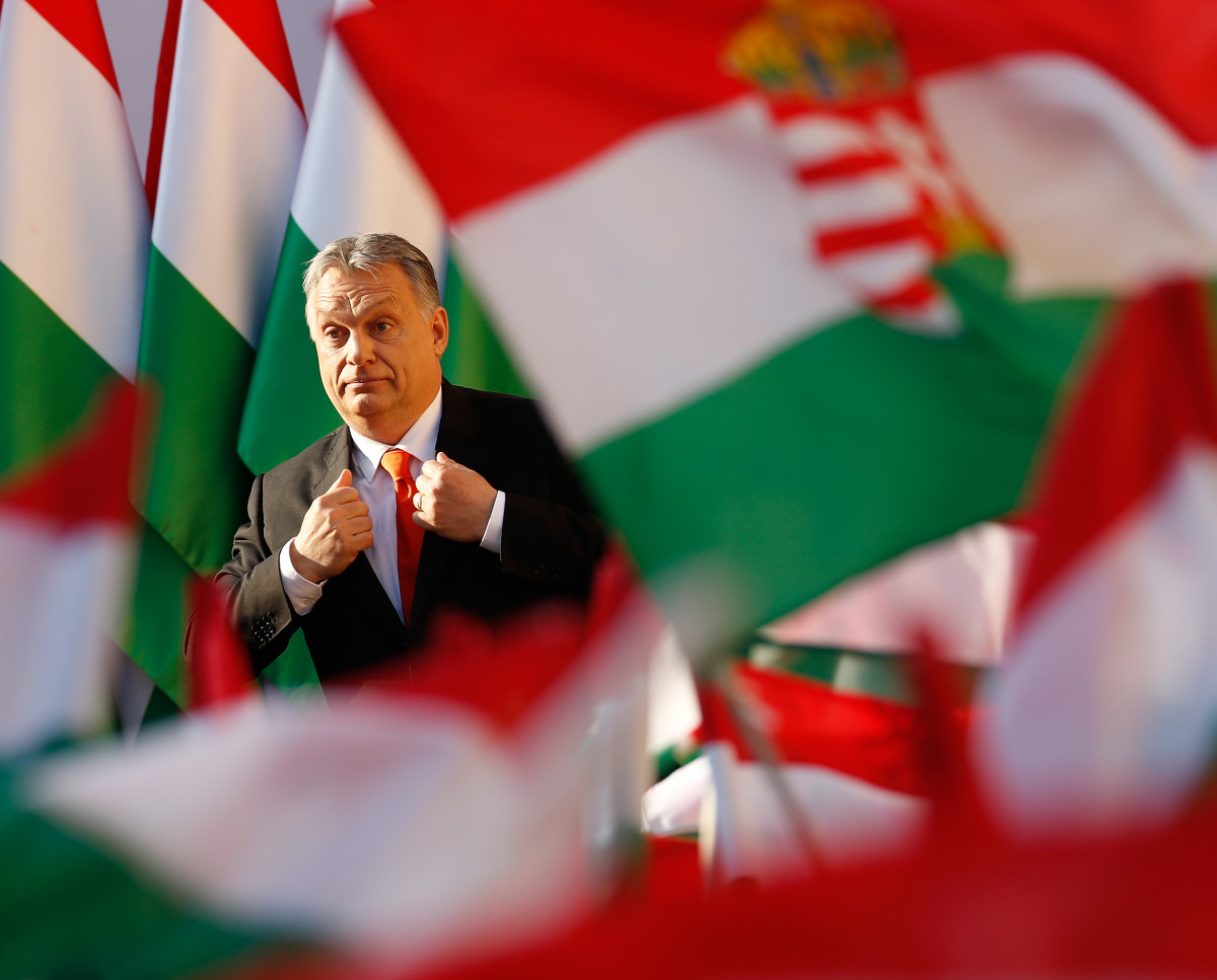 Hungarian Prime Minister Viktor Orban attends his Fidesz Party's campaign rally on April 6th, 2018, in Szekesfehervar, Hungary.