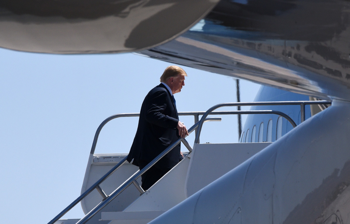 President Donald Trump boards Air Force One at McCarran International Airport in Las Vegas, Nevada, on June 23rd, 2018.