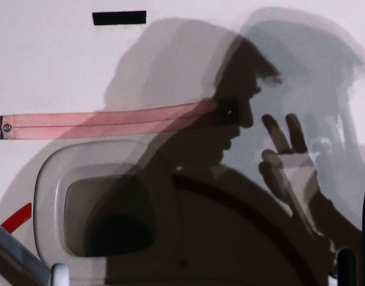 President Donald Trump casts a shadow on May 10th, 2018, at Joint Base Andrews, Maryland.