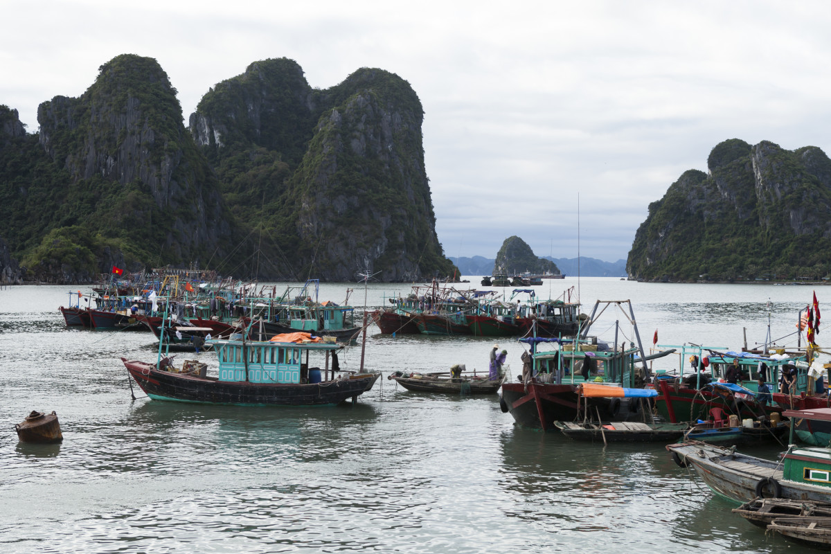 Business as usual for fishermen on the morning after Typhoon Haiyan made landfall on November 12th, 2013, in Halong City, Vietnam.