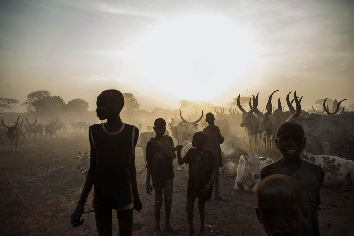 South Sudanese children from the Dinka ethnic group at a cattle camp in the town of Yirol, in central South Sudan.