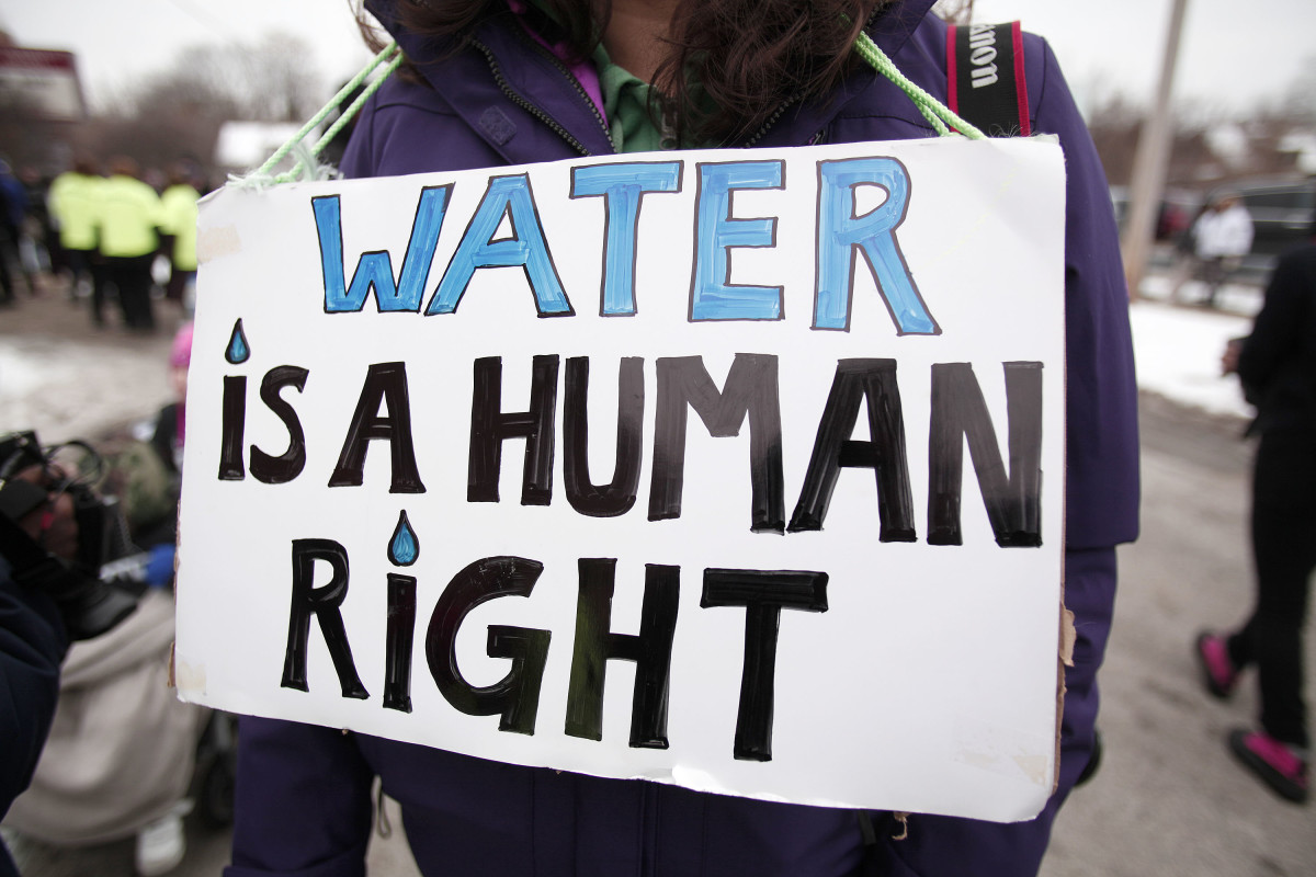 Activists gathering for a mile-long march to highlight the push for clean water on February 19th, 2016, in Flint, Michigan.
