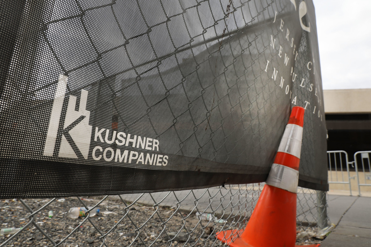 The Kushner family name is displayed on advertising at the One Journal Square project in Jersey City on May 9th, 2017, in Jersey City, New Jersey.
