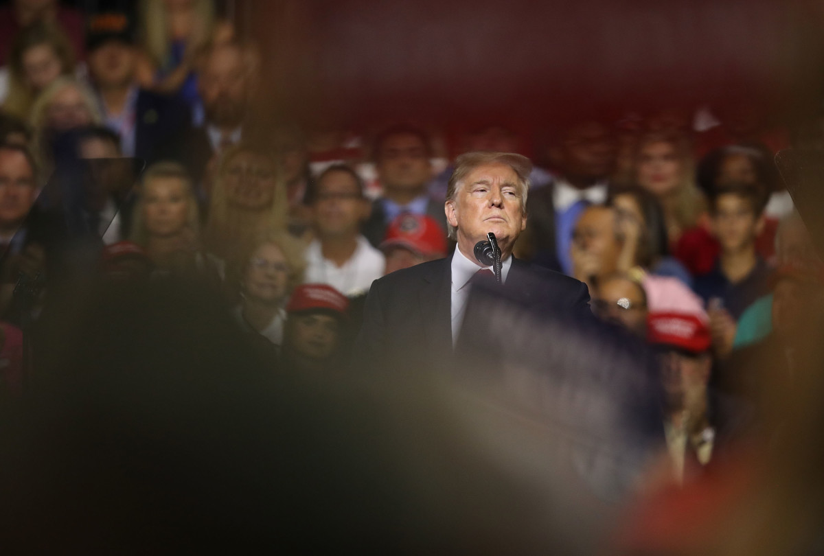President Donald Trump speaks during his Make America Great Again Rally at the Florida State Fair Grounds Expo Hall on July 31st, 2018, in Tampa, Florida.