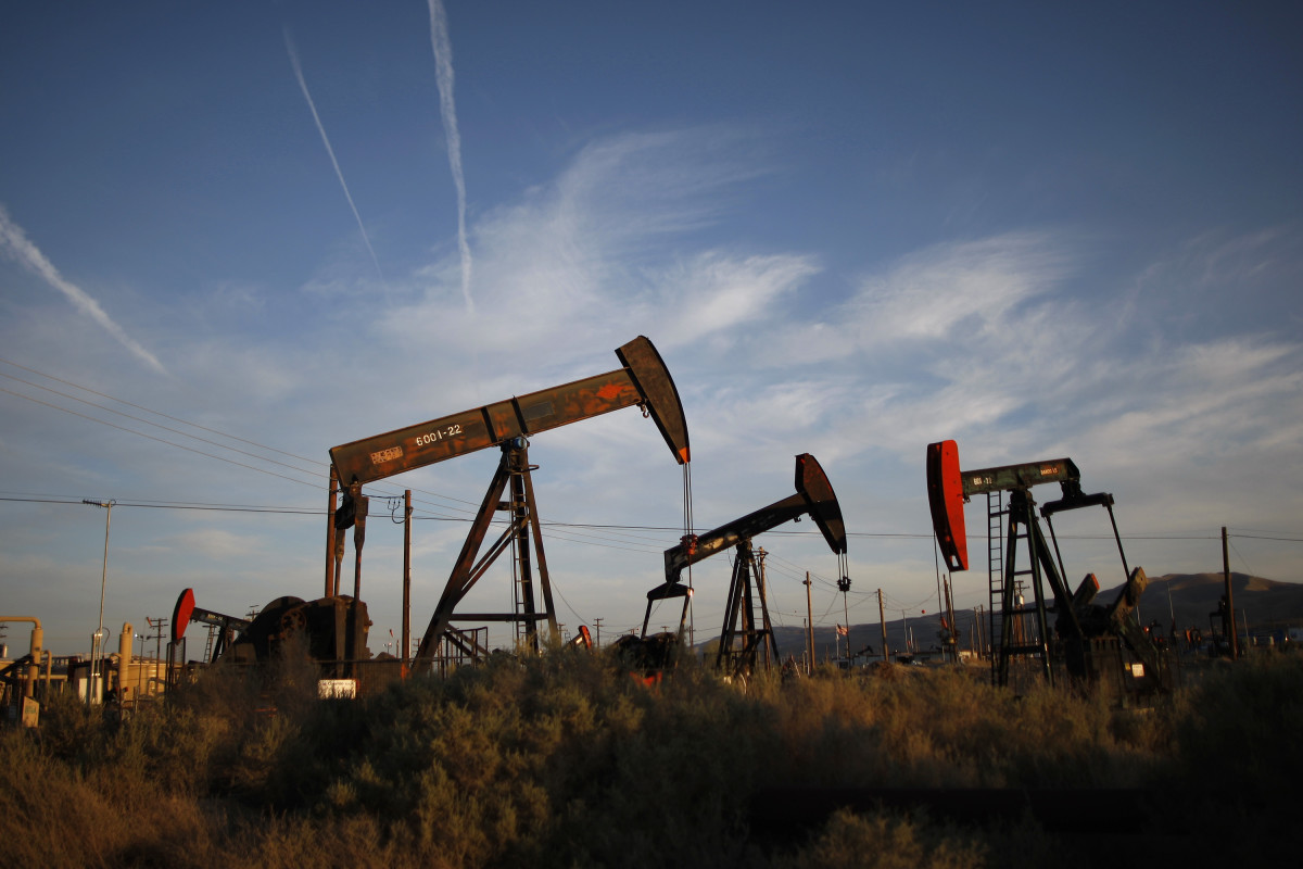 Pump jacks and wells are seen in an oil field on the Monterey Shale formation near McKittrick, California.