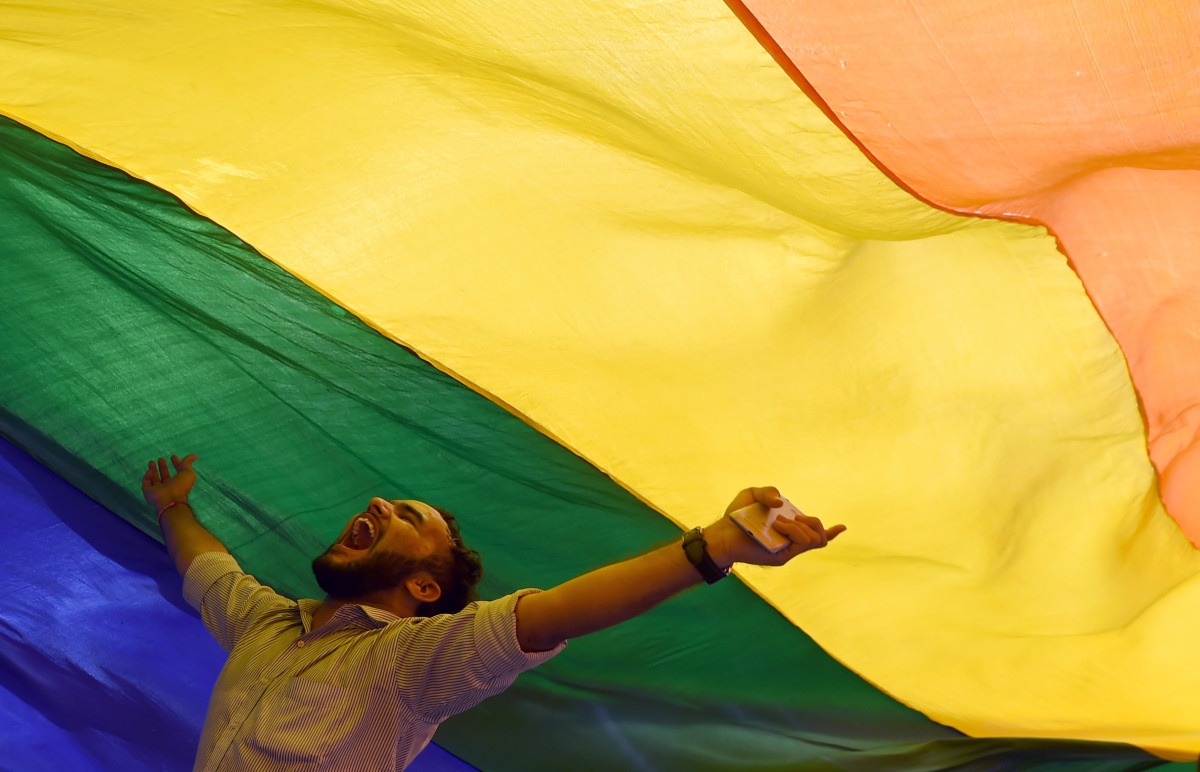 A member of the LGBT community celebrates the Supreme Court's decision to strike down a colonial-era ban on gay sex in Mumbai, India, on September 6th, 2018. In a landmark victory, the ruling overturned the ban, which had been at the center of years of legal battles for gay rights advocates.