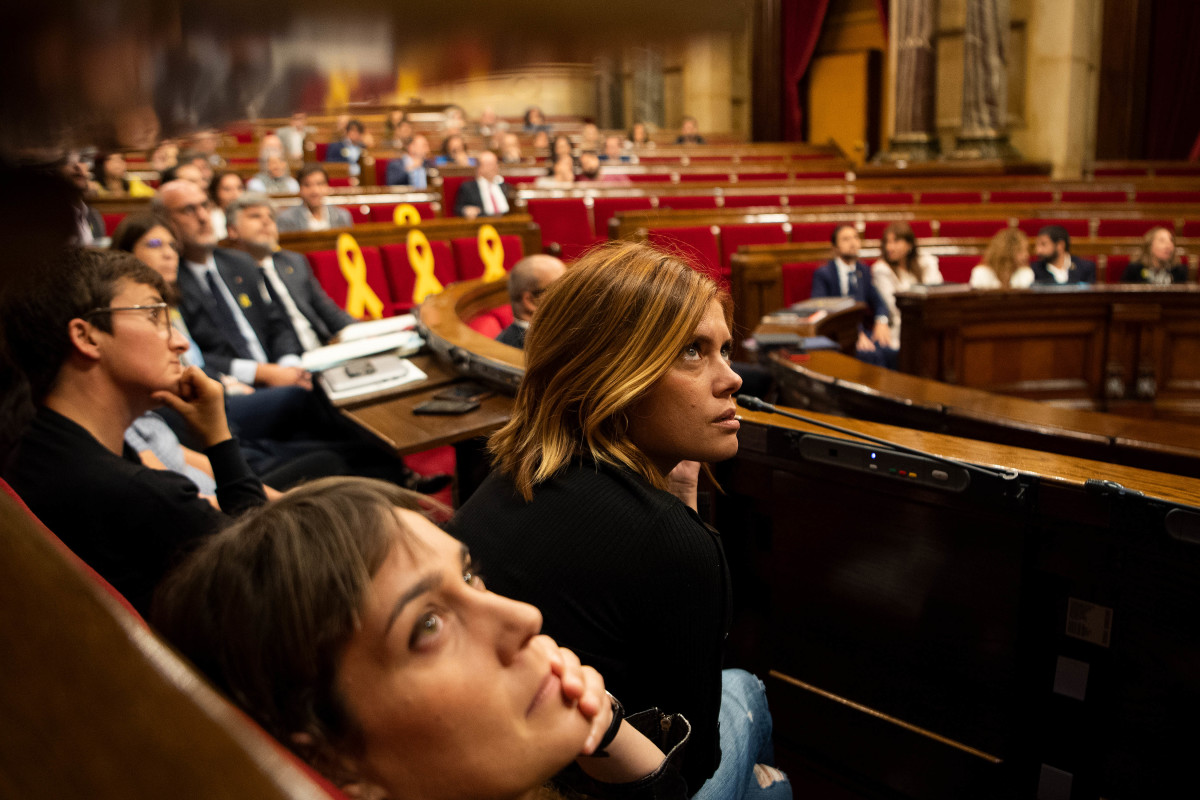 Spokeswoman of En Comu Podem Party Elisenda Alamany looks on during a Catalonia Parliamentary session on October 2nd, 2018, in Barcelona, Spain. Members of the Parliament of Catalonia voted to reject a suspension of former Catalan President Carles Puigdemont and five others from government service. The vote came a day after police and protesters clashed on the anniversary of the Catalonian independence referendum.