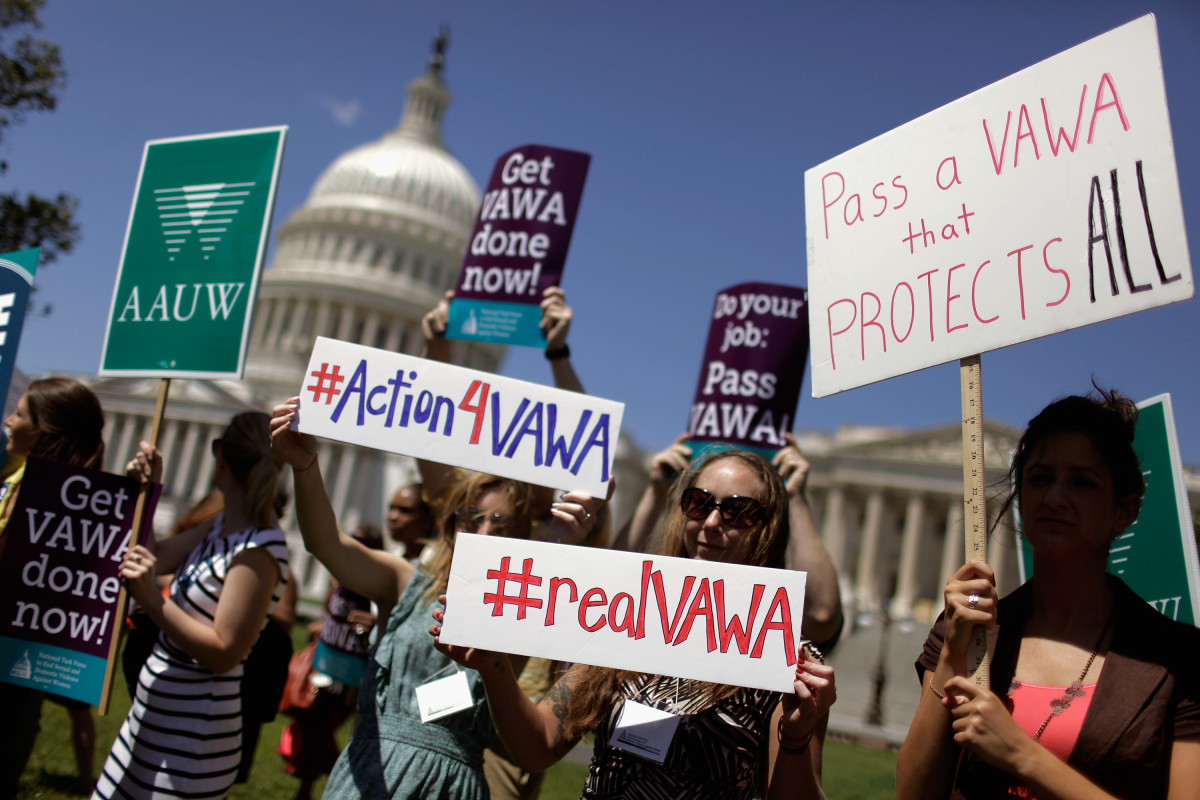 Activists rally in June of 2012 to support the renewal of the Violence Against Women Act in Washington, D.C.