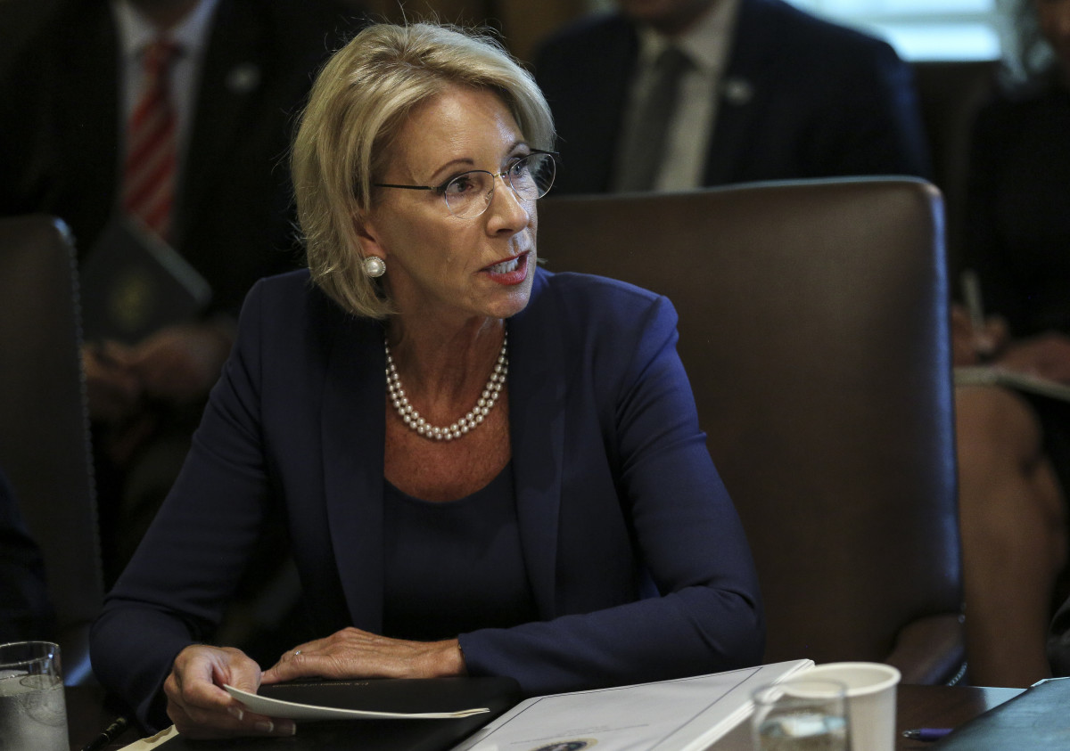 Secretary of Education Betsy DeVos speaks during a cabinet meeting in the cabinet room of the White House on August 16th, 2018, in Washington, DC.