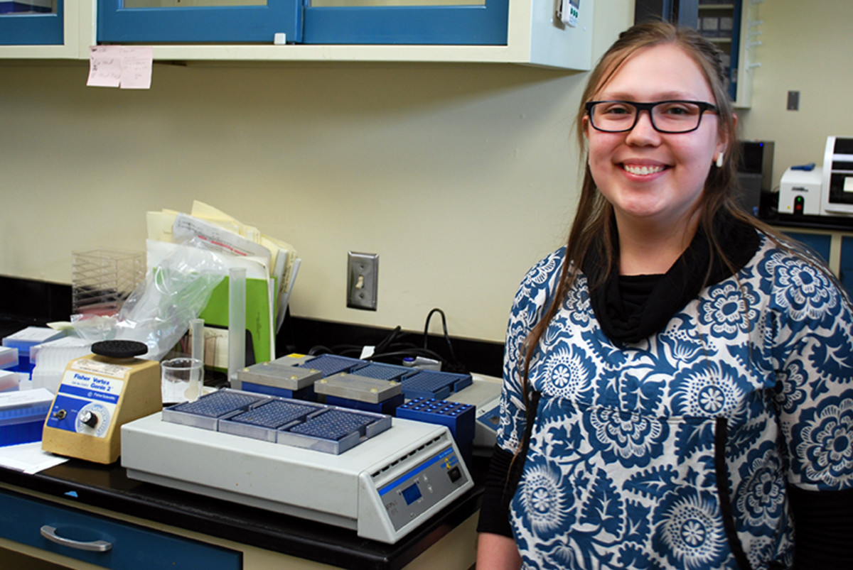 Caitlyn Twito, 18, stands in the DNA lab where she completed her Summer Bridge internship before enrolling as a nursing student at the University of Alaska–Anchorage.