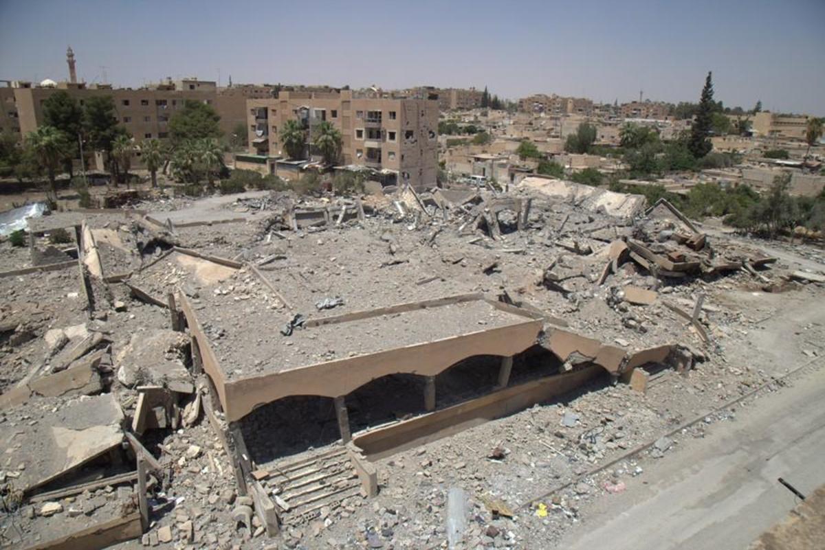 The ruins of a market and bakery in Tabqa, Syria, after an airstrike on March 22nd, 2017.