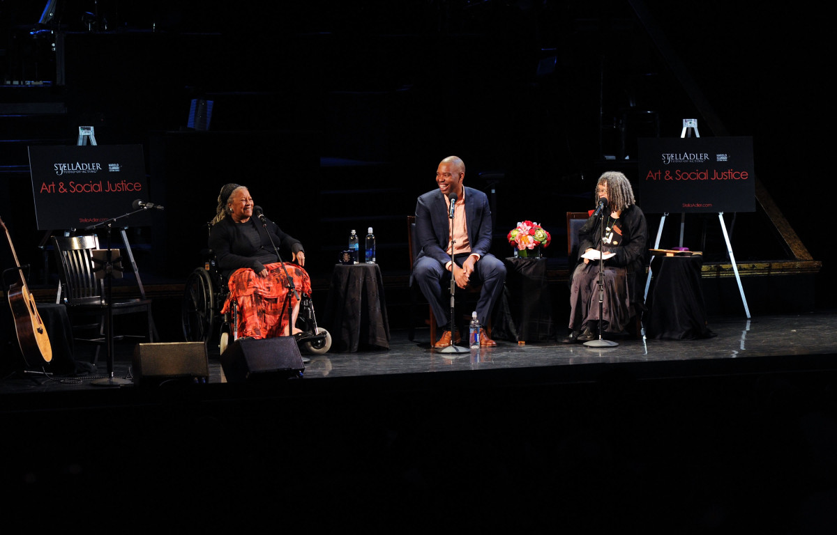 Toni Morrison, Ta-Nehisi Coates, and Sonia Sanchez at a panel on Broadway on June 15th, 2016, in New York City.