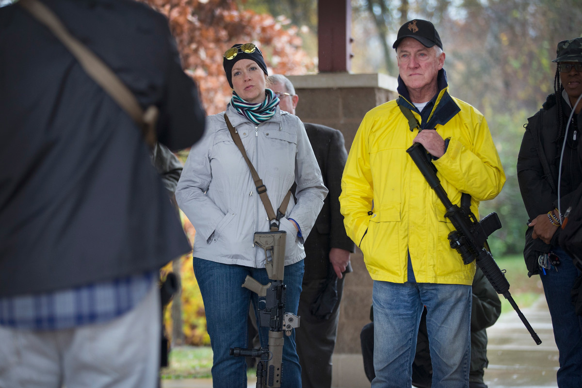 Gun rights activists gather before a march on November 16th, 2015, in Ferguson, Missouri.