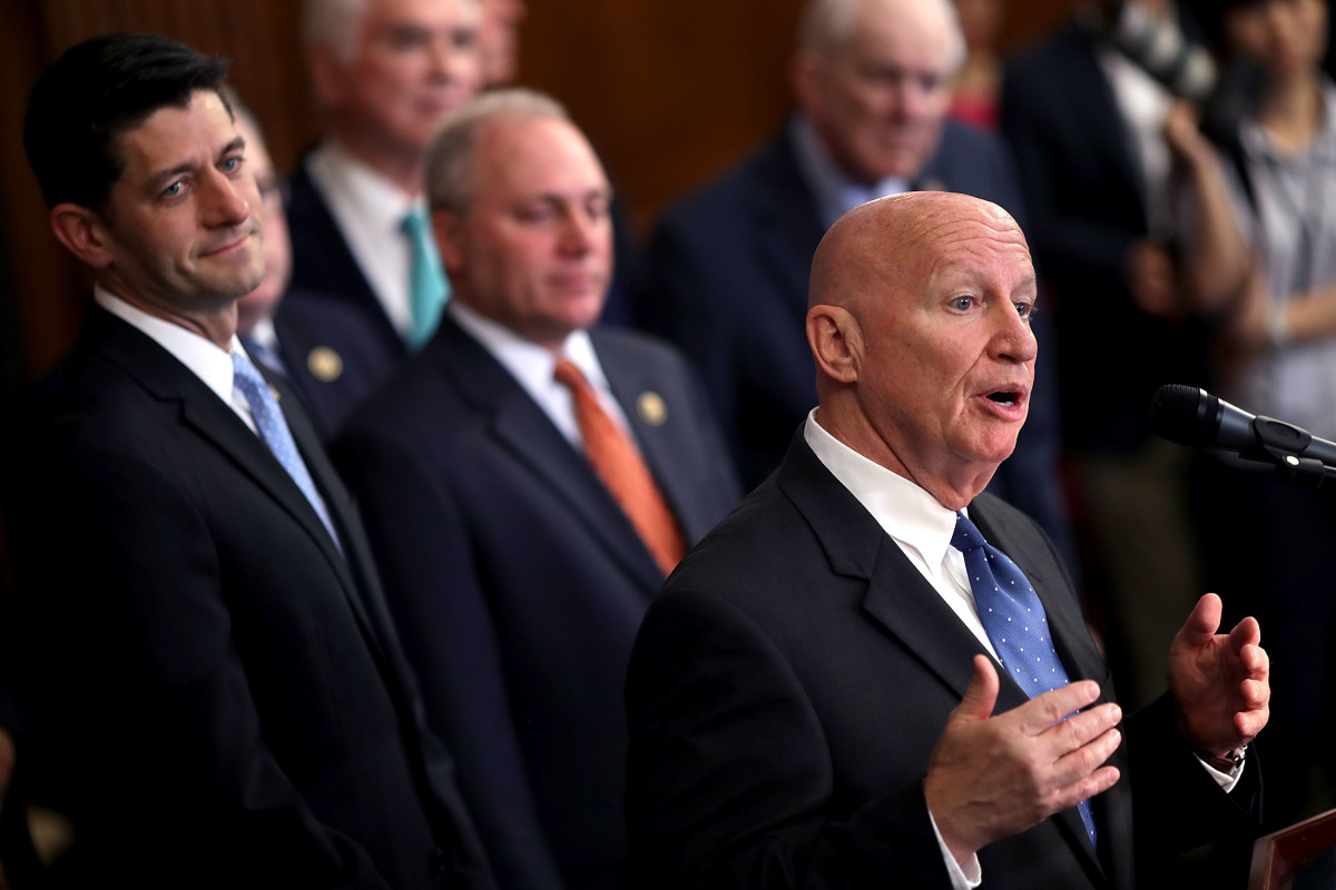 House Ways and Means Committee Chairman Kevin Brady (R-Texas), Speaker of the House Paul Ryan (R-Wisconsin), and House Majority Whip Steve Scalise (R-Louisiana) address a news conference to introduce the House Republicans' tax reform proposal on June 24th, 2016.