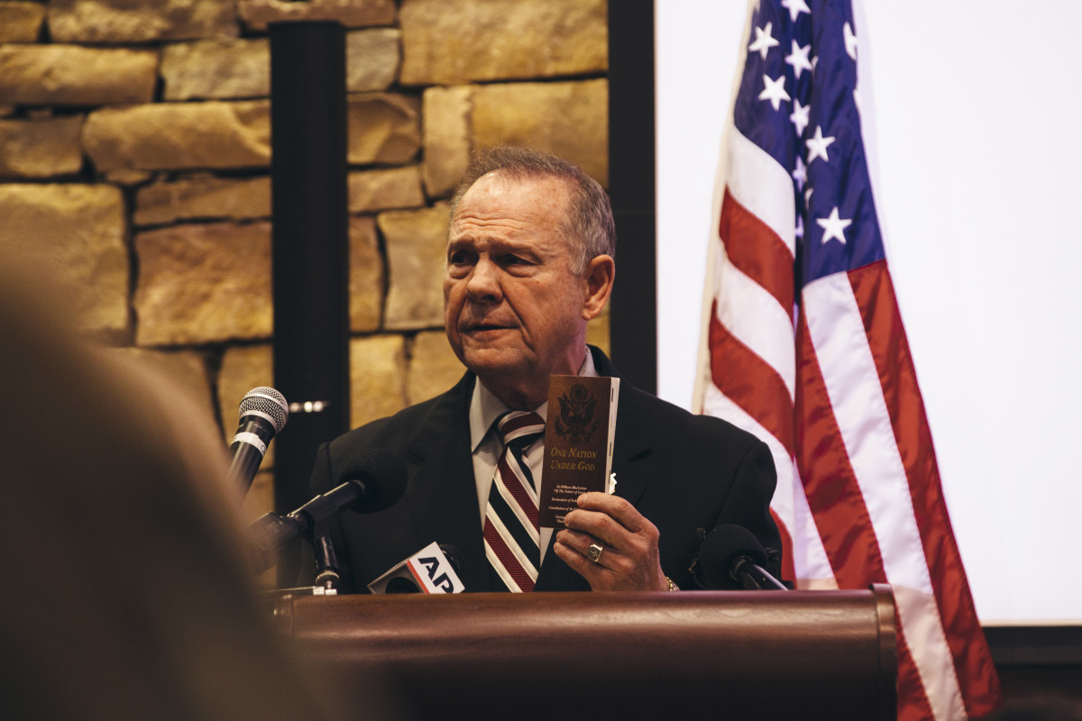 Roy Moore speaks on November 11th, 2017, in Vestavia Hills, Alabama.