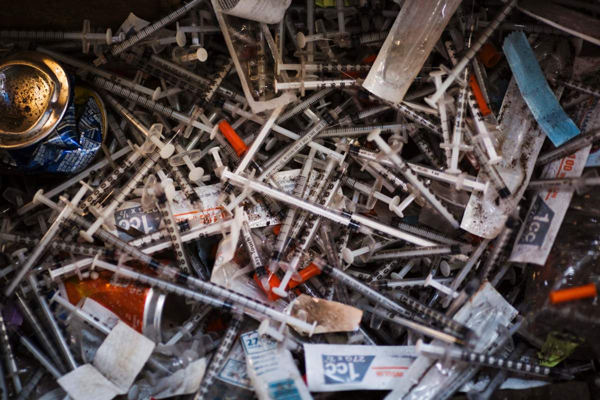 Discarded heroin needles.