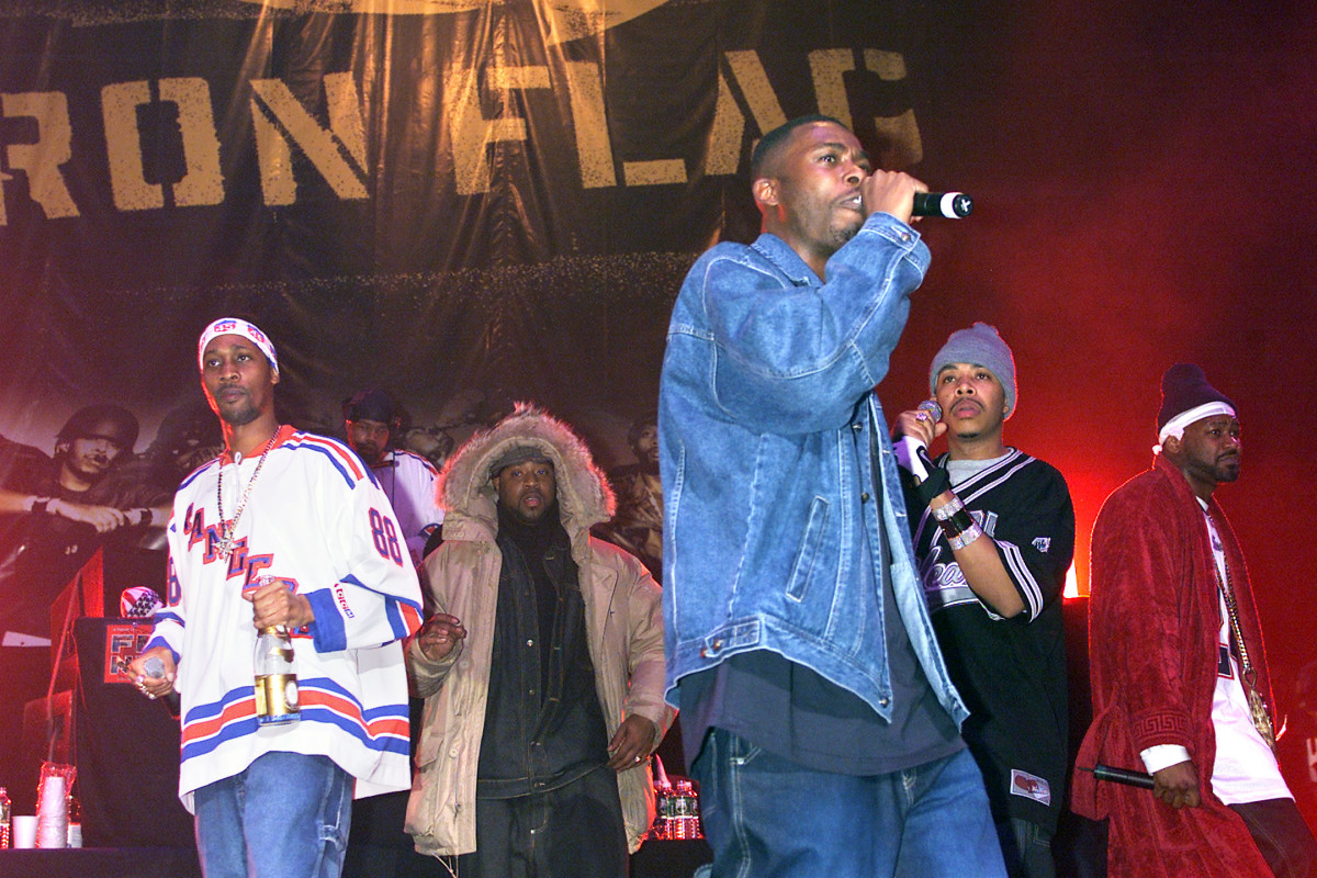 The Wu-Tang Clan performs during a party to celebrate the release of their new album Iron Flag at the Hammerstein Ballroom in New York City.