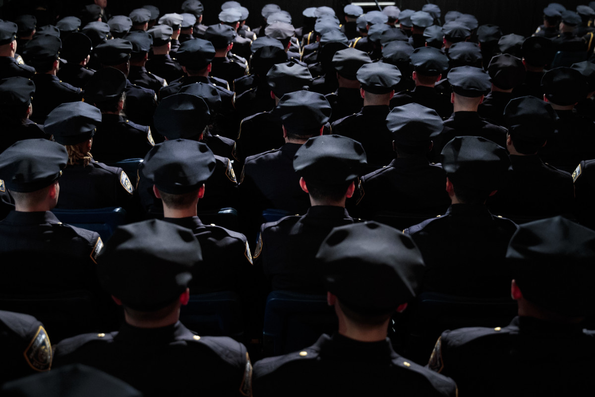 Members of the New York City Police Department attend their police academy graduation ceremony on March 30th, 2017, in New York City.