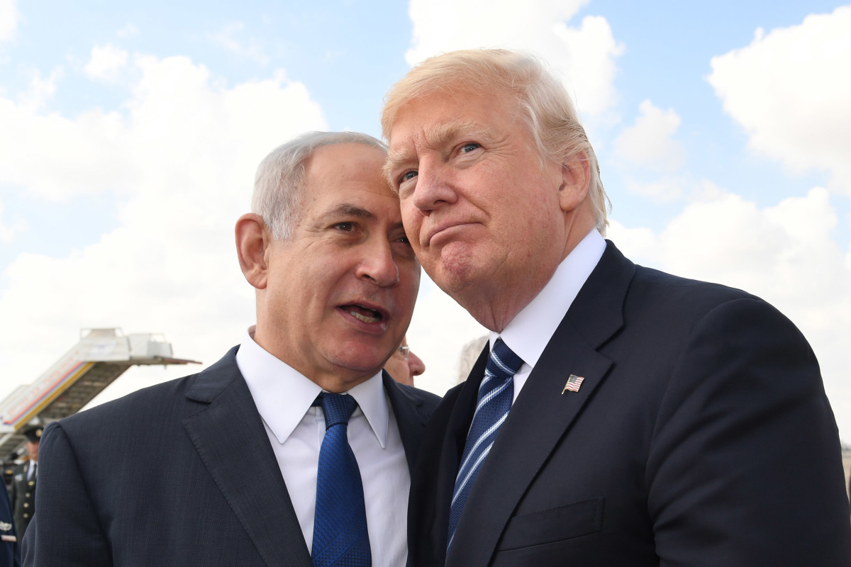 Israeli Prime Minister Benjamin Netanyahu speaks with President Donald Trump on May 23rd, 2017, in Jerusalem, Israel.