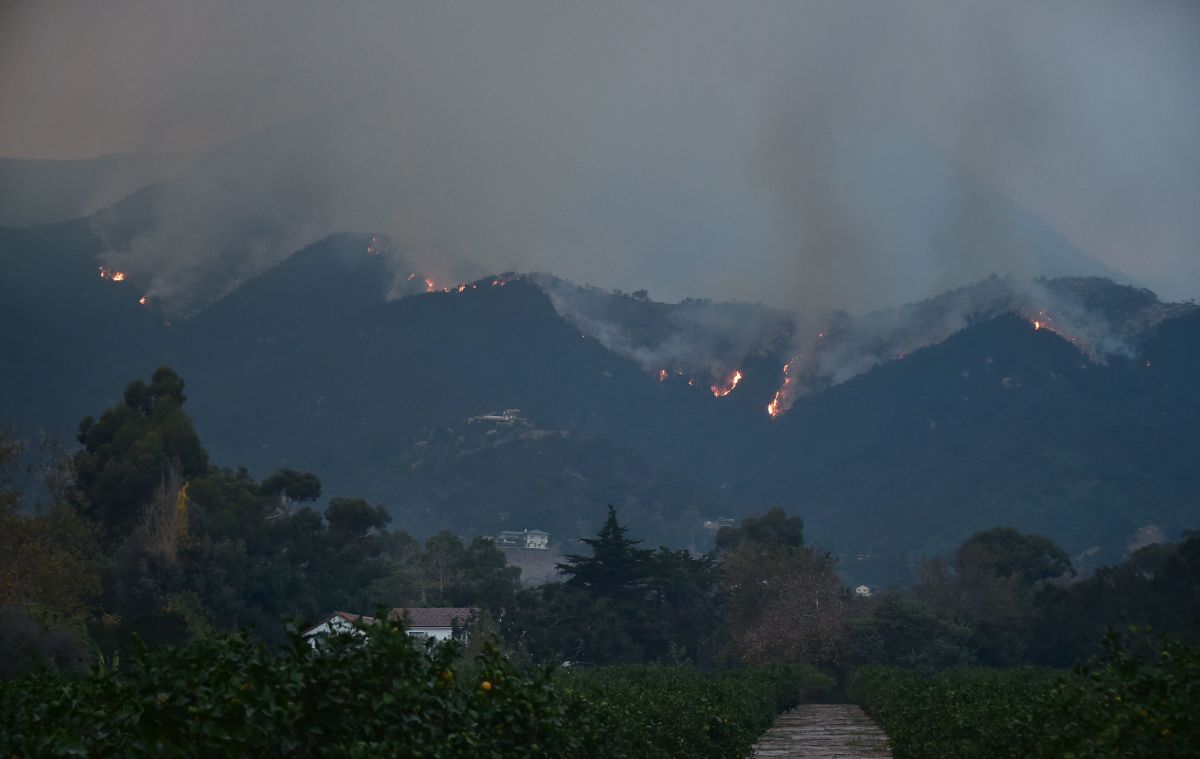 Fires burn across the Romero Canyon hillside in Montecito, California, on December 12th, 2017.