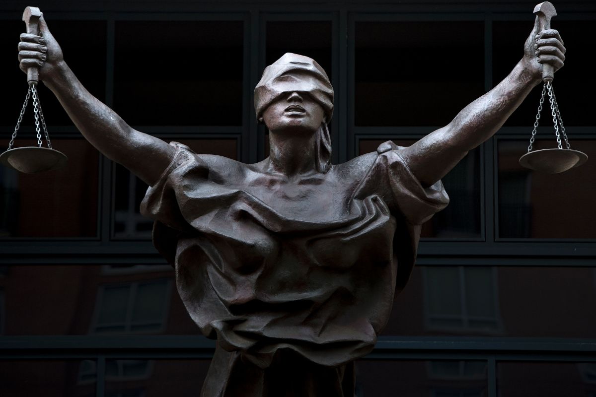 A statue of Justice outside the Albert V. Bryan Courthouse on September 1st, 2016, in Alexandria, Virginia.