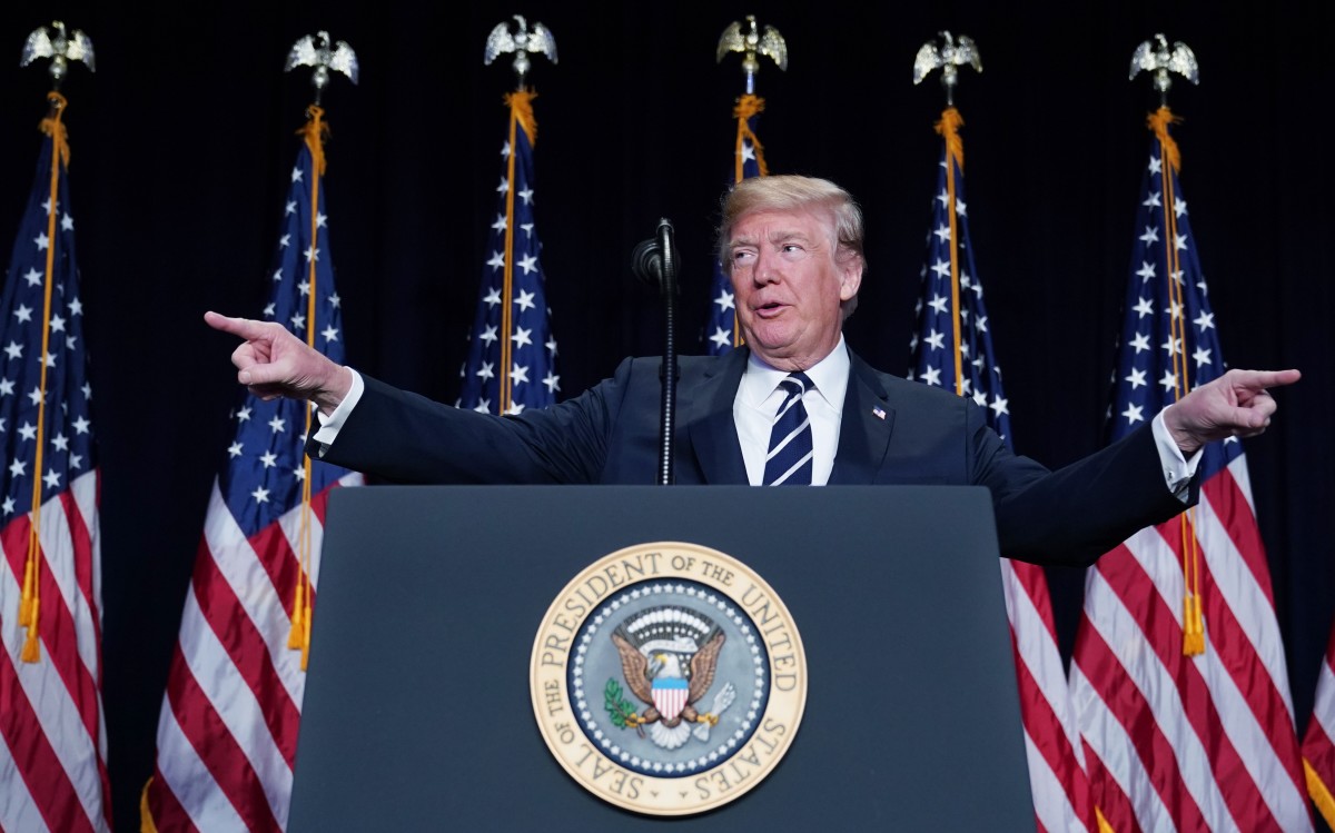 President Donald Trump speaks at the National Prayer Breakfast at a hotel in Washington, D.C., on February 8th, 2018.