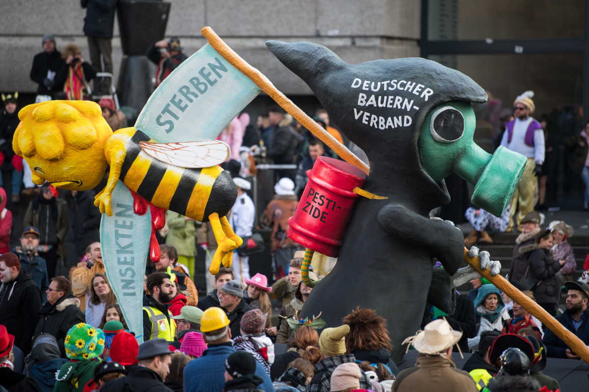 An anti-pesticide float is seen prior to the annual Rose Monday parade on February 12th, 2018, in Düsseldorf, Germany. Political satire is a cornerstone of the annual parade.