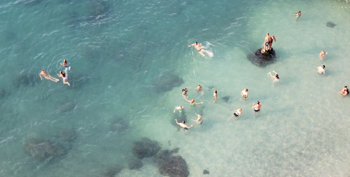 Swimmers off the Amalfi Coast in Italy.