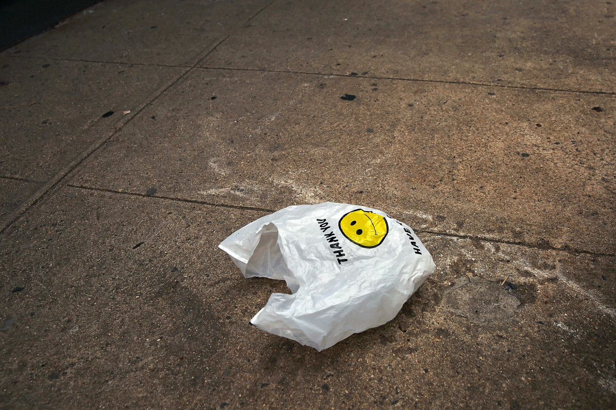 A plastic bag sits in a Manhattan street on May 5th, 2016 in New York City.