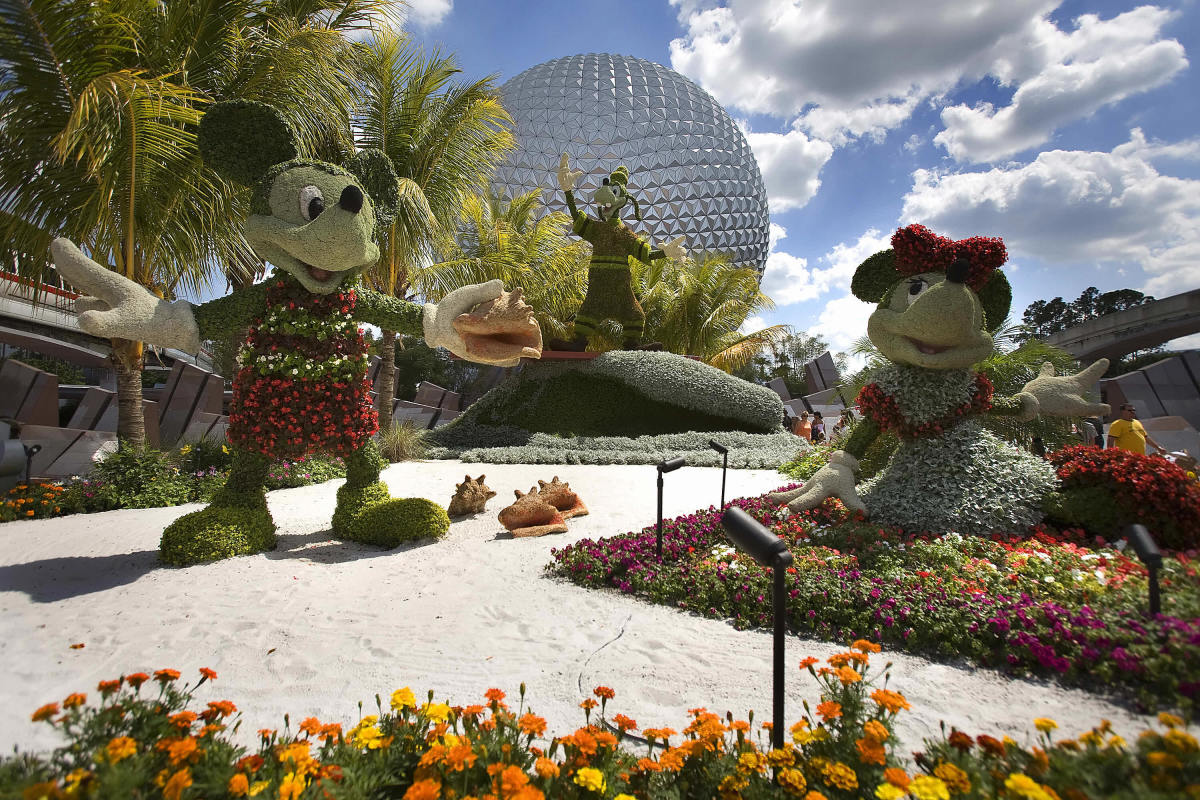 Disney character topiaries are on display at Disney World's Epcot in Orlando, Florida.