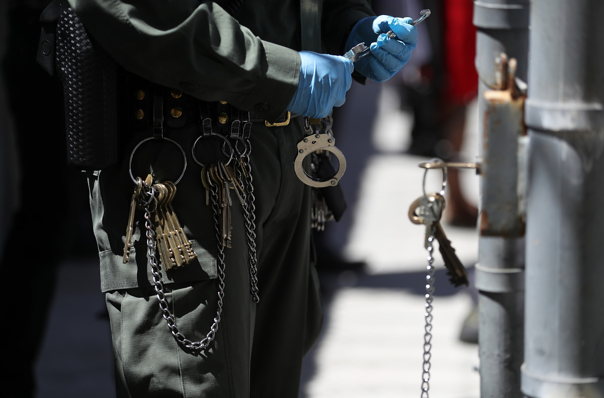 Keys and chains hang from the belt of a California Department of Corrections and Rehabilitation officer at San Quentin State Prison.