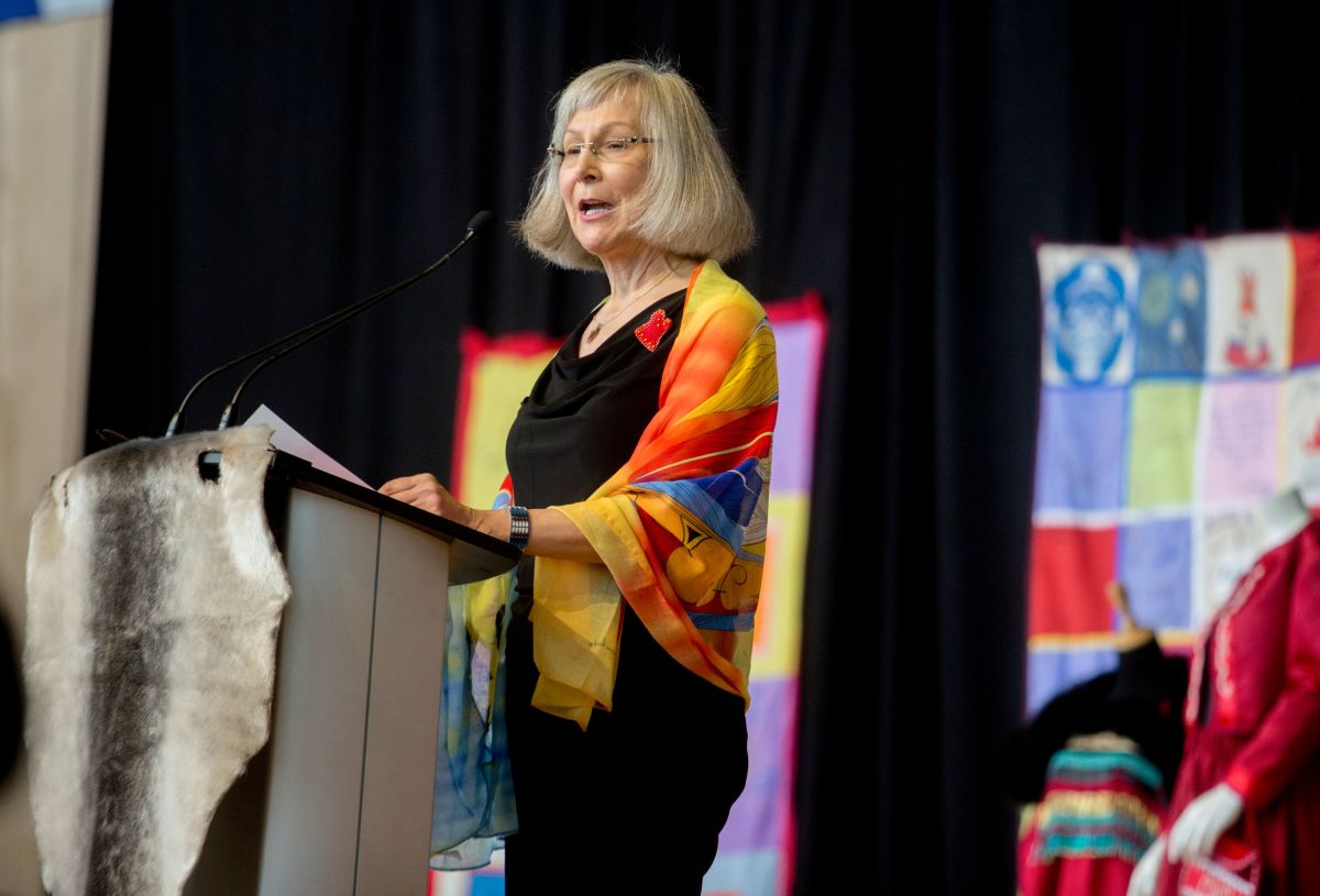 Chief Commissioner Marion Buller speaks at the closing ceremony marking the conclusion of the National Inquiry into Missing and Murdered Indigenous Women and Girls at the Museum of History in Gatineau, Quebec, on June 3rd, 2019. After two and a half years of hearings, a Canadian inquiry released its final report on the disappearance and death of hundreds if not thousands of indigenous women, victims of endemic violence that the commission controversially said amounted to "genocide."