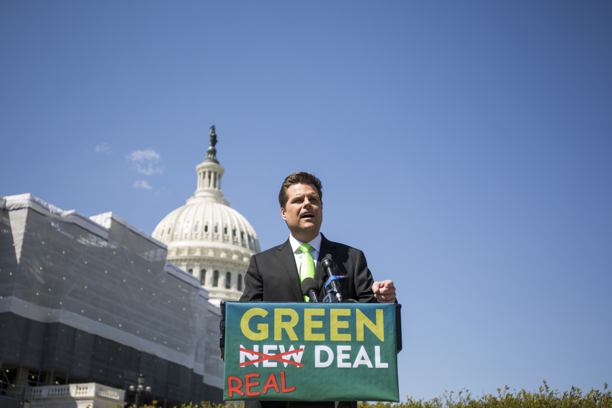 Representative Matt Gaetz of Florida at a press conference unveiling the "Green Real Deal" on April 3rd, 2019, in Washington, D.C.