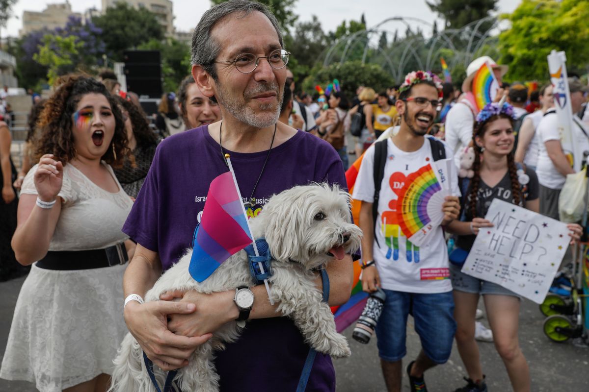 Participants to the 18th annual Jerusalem Gay Pride parade gather in the Holy City on June 6th, 2019. Police deployed some 2,500 undercover and uniformed officers for the parade that started at a park in Jerusalem and continued through nearby streets.