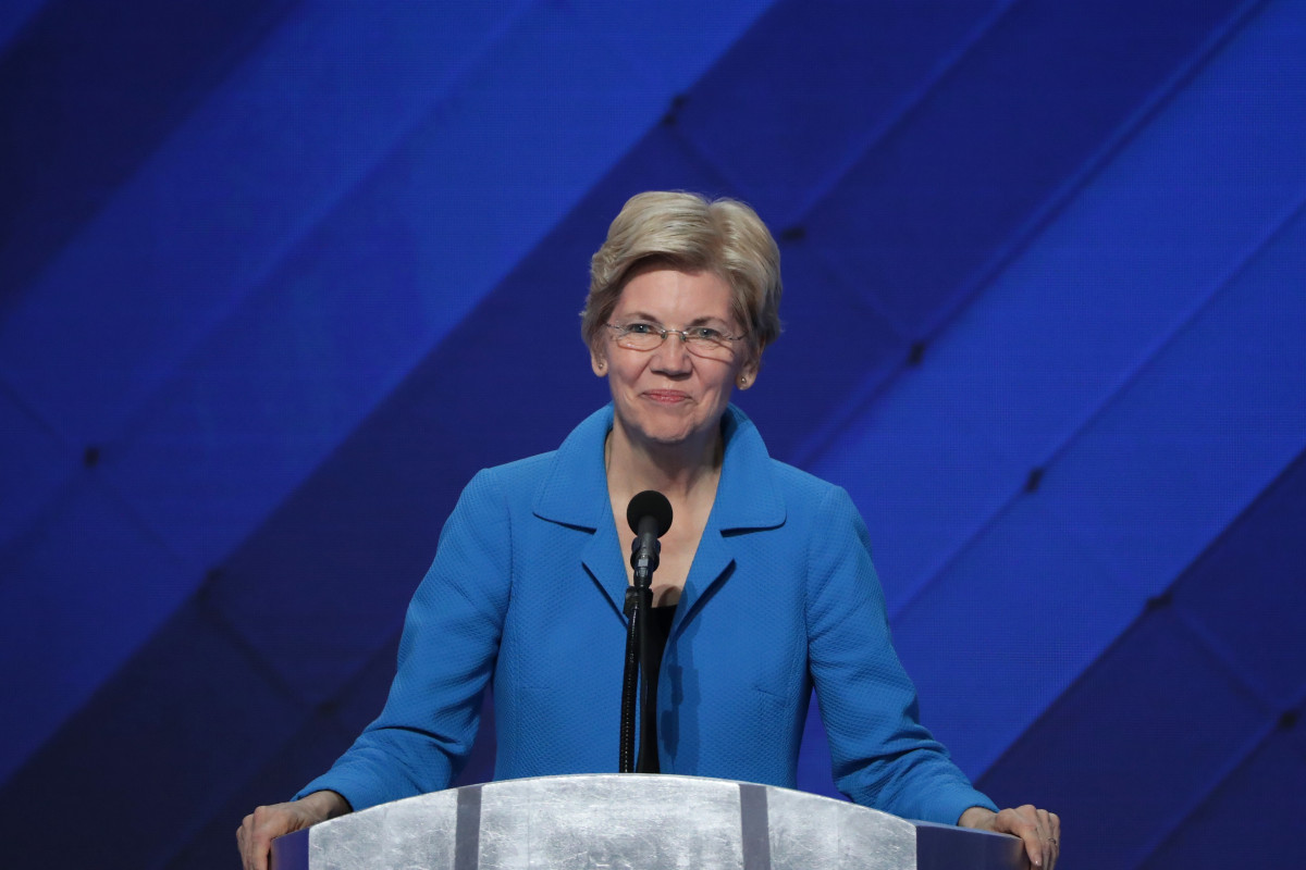 Senator Elizabeth Warren delivers remarks on the fourth day of the Democratic National Convention at the Wells Fargo Center, on July 28th, 2016, in Philadelphia, Pennsylvania.